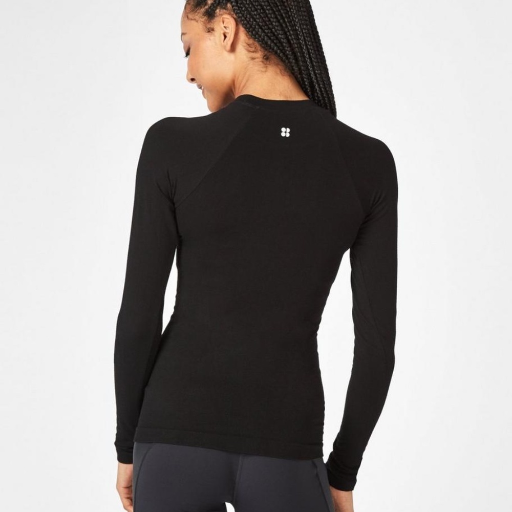 Sweaty Betty Black Glisten Bamboo Long Sleeve Workout Top Size S